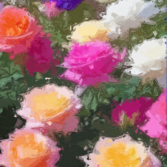Various oil paintings, flowers, chicks, cottages, roses, peonies, snow capped mountains, chrysanthemums, scenery