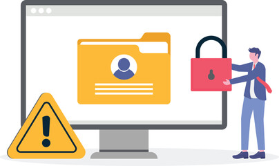 Flat global, personal, cyber data security online, internet security or information privacy & protection concept.
