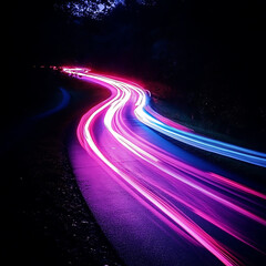 Futuristic cyberpunk cityscape with vivid street light trails high resolution picture