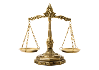 Ornate Brass Justice Scales with Gemstone Chains on balance legal isolated on a transparent background