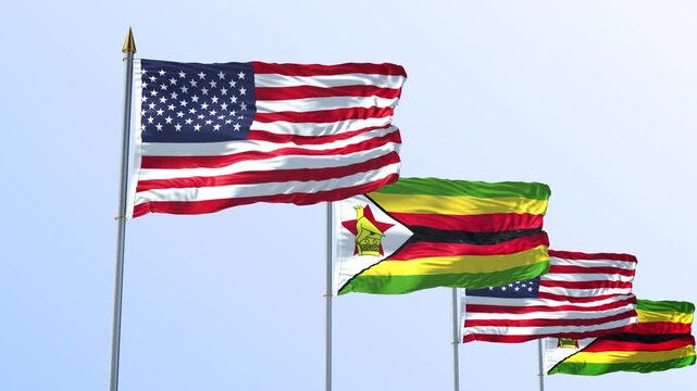 A Row Of United States And Zimbabwe Flag