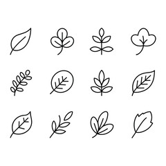 Collection of hand drawn leaf icons in a simple outline style