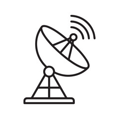 Satellite Dish Icon, Broadcasting Signal Line Art, Wireless Communication Vector Symbol.
