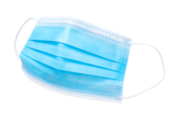 Single Blue Disposable Face Mask with Ear Loops on Transparent Background medical mask isolated on a transparent background
