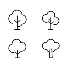 Simple outline icons of four distinct stylized trees on a white background