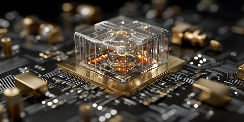 Quantum computer concept, qubit new generation innovtive technology. Quantum cmputing