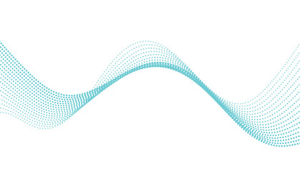 Fototapeta premium An abstract flowing wave shape composed of small cyan dots on a white background.Great for tech presentations, website backgrounds, data visualization, or sound concepts.