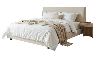 A Bed with Crisp White Sheets and a Duvet, Cut Out, Clipping Path, Isolated on a Transparent PNG Background.