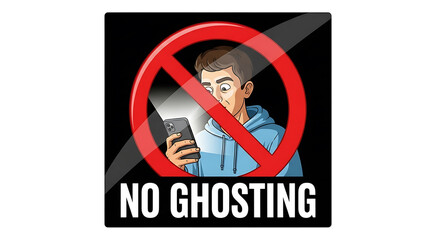Stop ghosting! Young man shocked by phone message, a modern symbol of online dating and communication problems