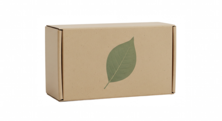 Eco-friendly cardboard box with green leaf for sustainable packaging