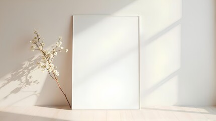 Empty frame and cherry blossoms with light shining through