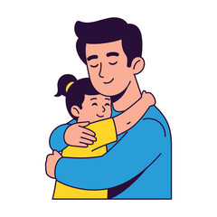 Happy Father Daughter Hug: Cartoon Style Illustration, Warm Affectionate Mood