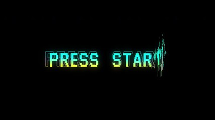 Glitch Effect Press Start Retro Text Animation on Black Screen - Powered by Adobe
