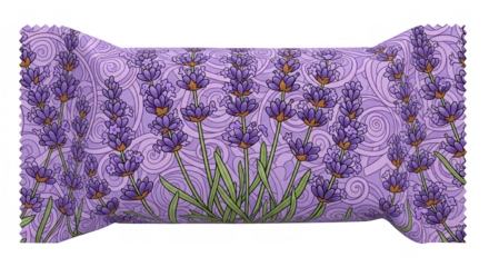 Isolated flow wrap packaging with lavender flower illustration