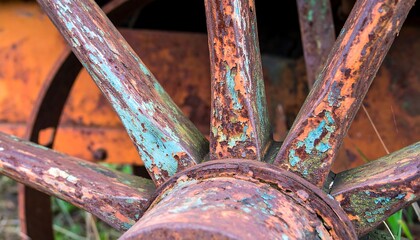 Old wagon wheel, weathered and rusty