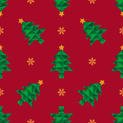 Christmas tree and snowflake geometric seamless pattern vector background design perfect for gift wrapping paper stylish decorative artwork and Xmas theme concepts.
