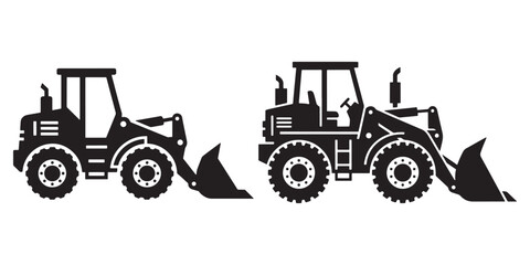 Bulldozer loader tractor icon set silhouette vector