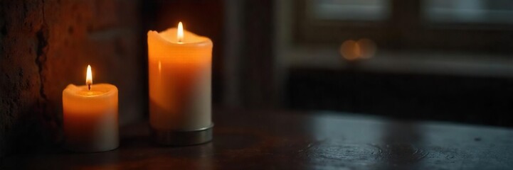 Elegant, tapered candle in a classic candlestick holder, casting a warm, inviting glow on a dark surface Perfect for home decor, romantic settings, or holiday imagery , silver, candle