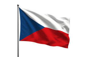 A waving czech republic flag on a pole with a black background in a studio setting and digital rendering