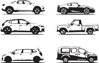 Obraz premium Set of Various Automobile Vector Graphics and Vehicle Silhouettes