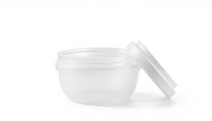 Clear plastic container with lid on white background  