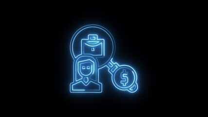 Job Search Icon Animation with Glowing Lines on Black Background