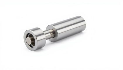 Steel door handle with modern design on white background  