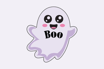 Flying Boo Ghost Cartoon Halloween Vector Illustration.