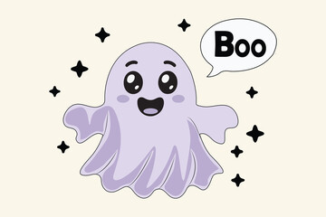 Playful Boo Ghost with Floating Hands Halloween Vector Illustration