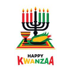 Happy Kwanzaa Celebration Candles, Symbols and Festive Elements