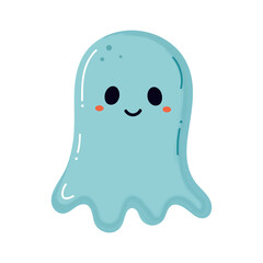 Spooky Halloween blue ghost on transparent background.Cute ghost. Watercolour texture.Halloween sticker with watercolour texture.Design element for party,cartoon,decorations, web.Vector illustration.