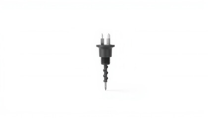 Black electric plug with two prongs and a spiral screw base design  