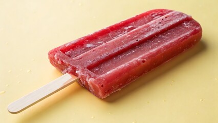 A refreshing red popsicle on a light yellow background, perfect for summer