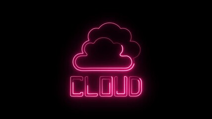 Cloud Storage Icon Animation with Glowing Lines on Black Background