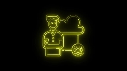 Cloud Service Administrator Icon Animation with Glowing Lines on Black Background