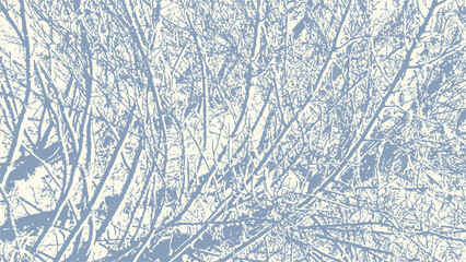 Vector abstract dirty grunge background with tree branches chaotic tangled in winter with snow on it.