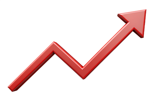 Red 3D Arrow Graph Showing Upward Trend on Background chart isolated on a transparent background