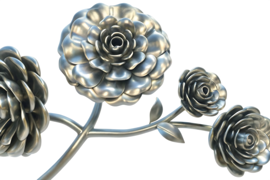 Silver Rose Flowers with Stems and Leaves on Background floral bloom isolated on a transparent background