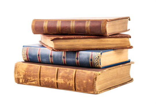 Stack of Four Antique Books with Decorative Gold Embossing vintage isolated on a transparent background
