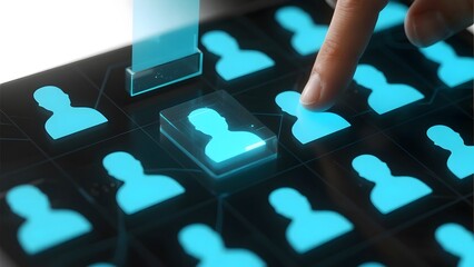 Finger selecting a user profile icon on a digital interface