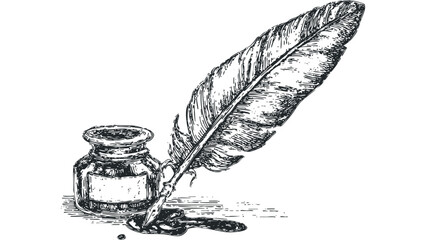 Pen and ink bottle, vintage writing tool, isolated on transparent background. Vector hand drawn illustration