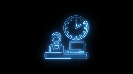 Working Hours Icon Animation with Glowing Lines on Black Background
