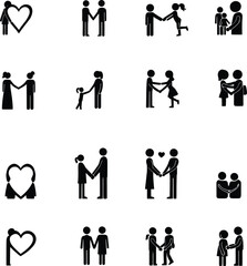 (230)Love & Relationship Icon Set &ndash; Black and White Vector Illustrations of Couples, Families, Hearts, and Emotional Connection