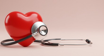 3D Rendered Detailed Heart Shape with Stethoscope Healthcare Concept Design