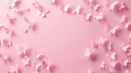 Pink butterfly background for spring and summer with pastel colors for feminine designs and wallpapers
