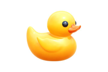 Cute yellow rubber duck toy on transparent background bath toy isolated on a transparent background