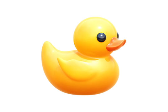 Cute yellow rubber duck toy on transparent background bath toy isolated on a transparent background