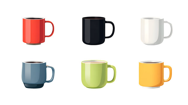 Flat vector illustration of ceramic coffee mug set, modern clean icon style