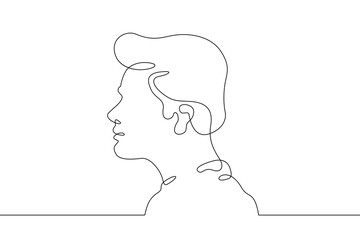 Continuous one line drawing male profile. Portrait of a man. Ink line. Line art.One continuous line isolated illustration.Not AI.