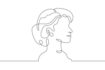 Continuous one line drawing female profile. Portrait of a woman. Ink line. Line art.One continuous line isolated illustration.Not AI.